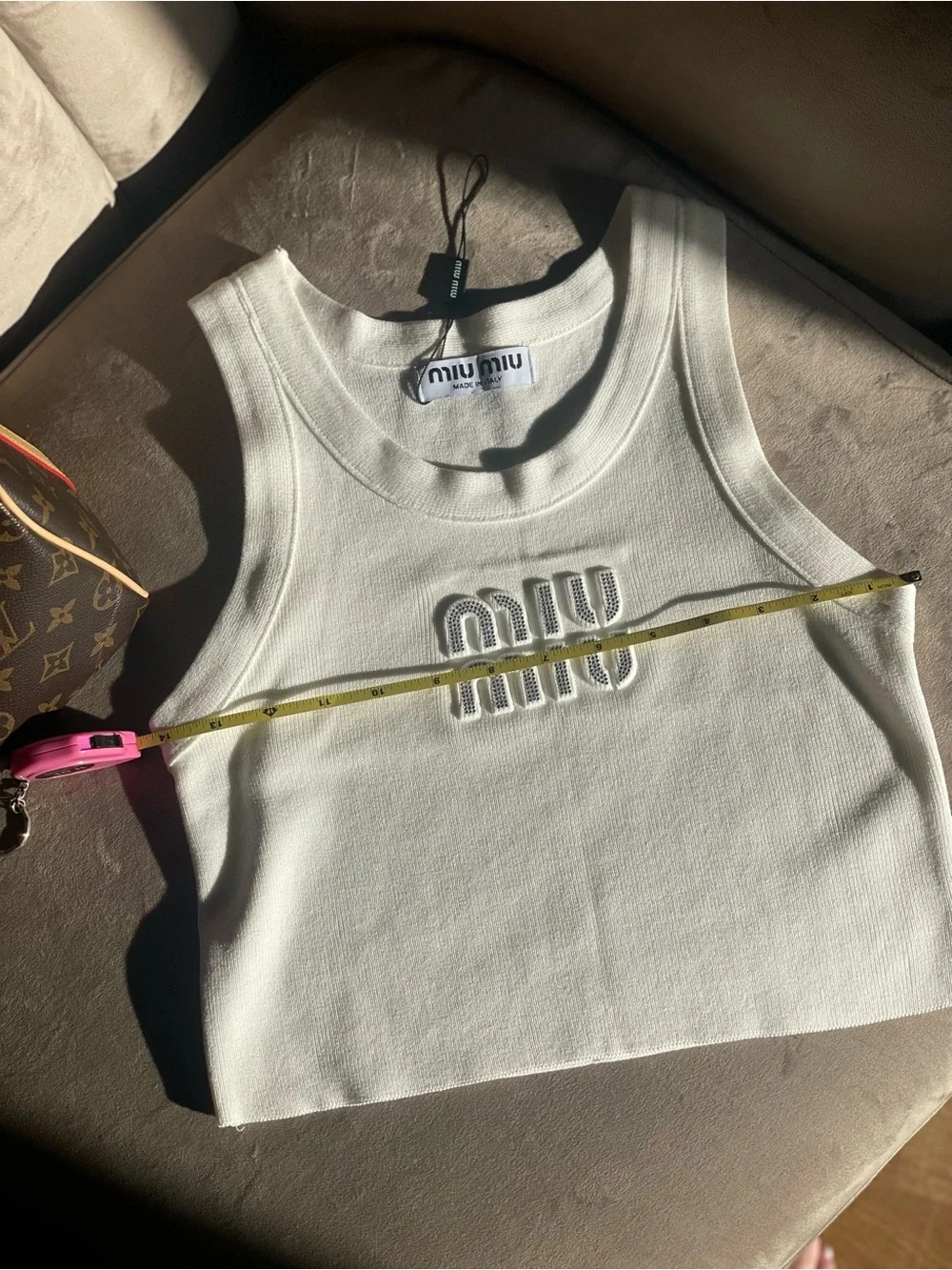 Miu Miu Ribbed Rhinestone-Embellished Crop Tank - Picture 7 of 12